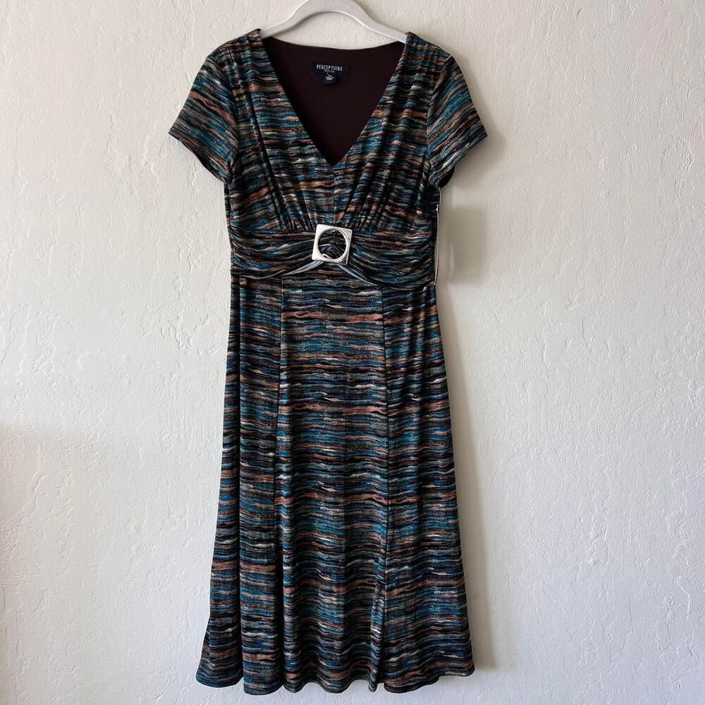 Vintage Y2K Perceptions v neck abstract pattern midi dress - Picture 2 of 5